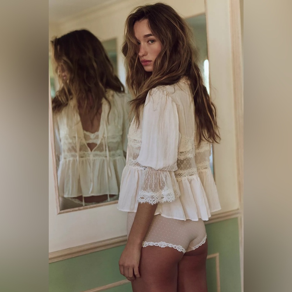 NWT FREE PEOPLE INTIMATELY Forever Young Bed Jacket | White Alyssum - Picture 3 of 16